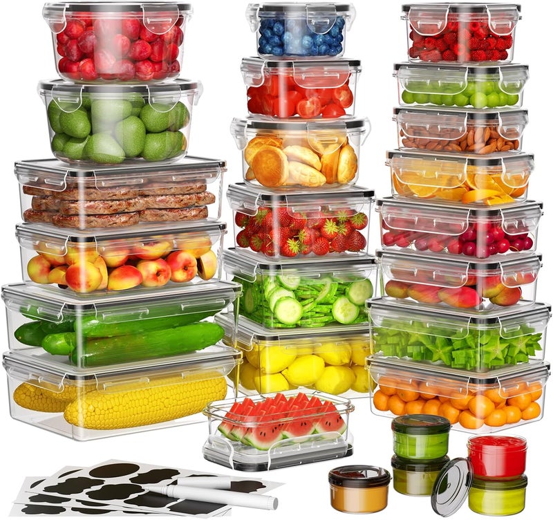 KEMETHY 52 PCS Food Storage Containers with Lids Airtight (26 Containers & 26 Lids), Leak proof Meal Prep Container Set for Kitchen Storage, BPA-free, PVC-free Plastic, Microwave/Dishwasher Safe, Labels & Pen - Image 1